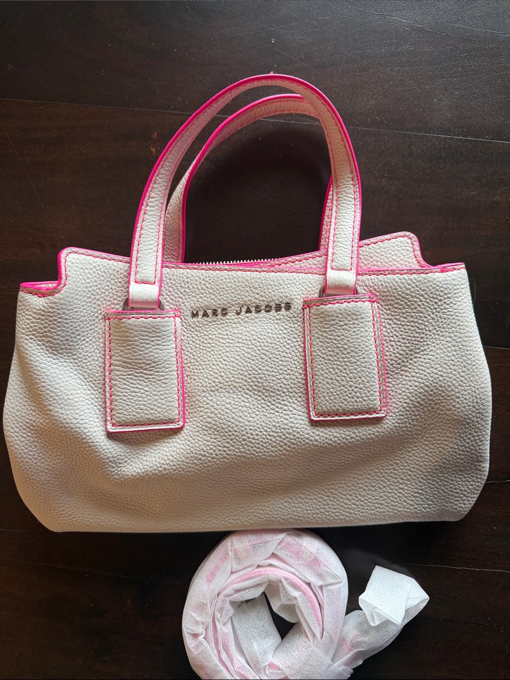 Marc Jacobs White Leather Tote with Pink Trim